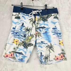 Billabong Mens Swim Trunks Board Shorts Hawaii Tropical Palm Blue White Size 28